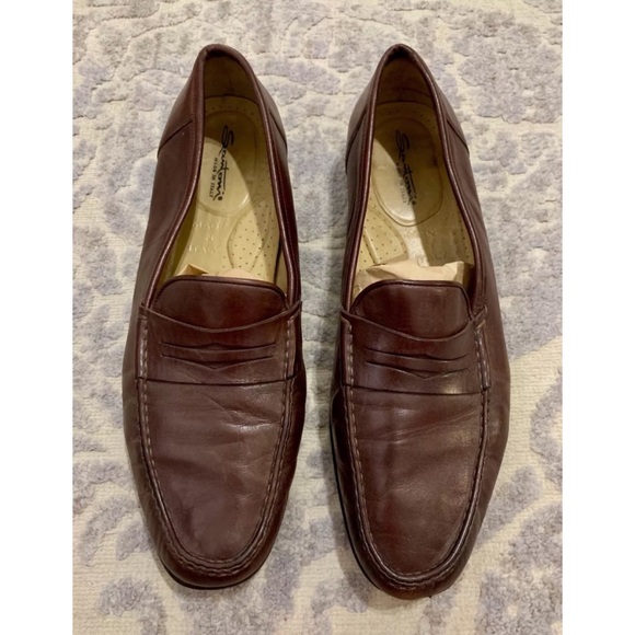 Mens SANTONI Brown Leather Loafers - Picture 2 of 5